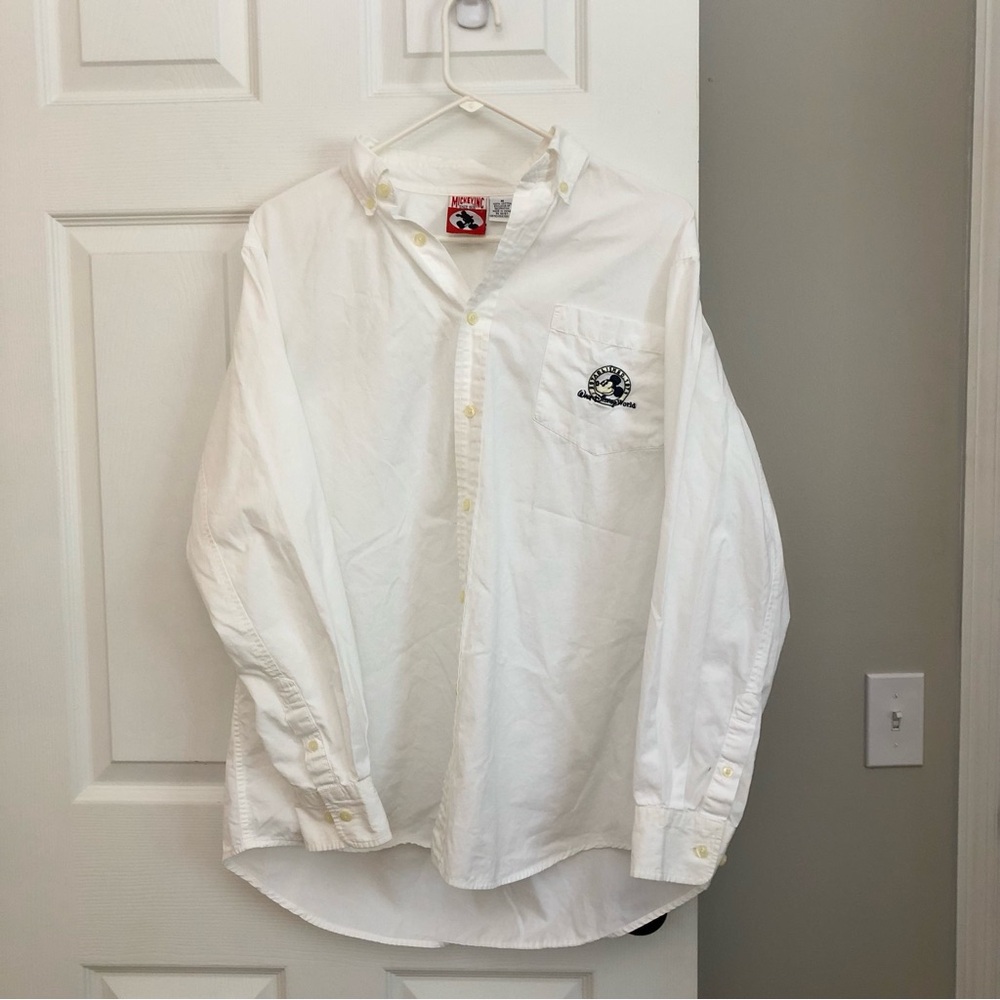 90s Mickey INC 100% Cotton White Button Up Embroidered Disney World Shirt Medium